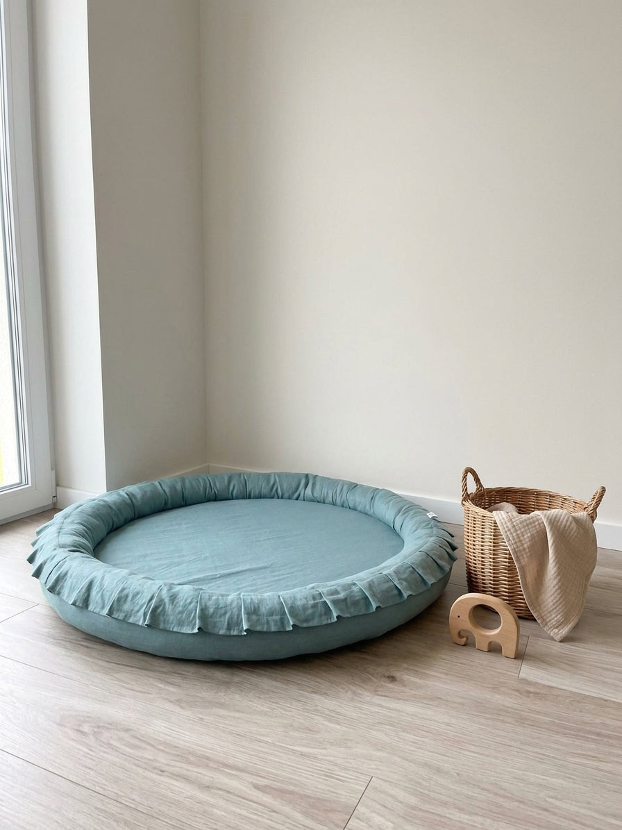 Monio for Kids Mint Linen Padded Nest Playmat, lifestyle image