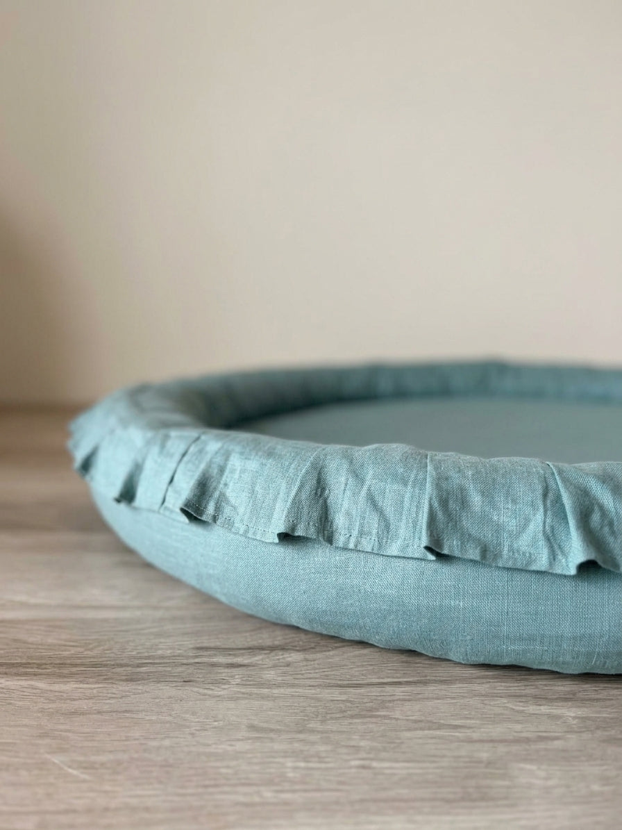 Monio for Kids Mint Linen Padded Nest Playmat, lifestyle image