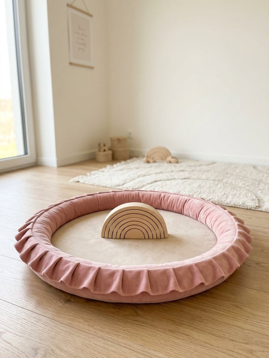 Monio for Kids Pink Velvet Padded Nest Playmat, lifestyle image