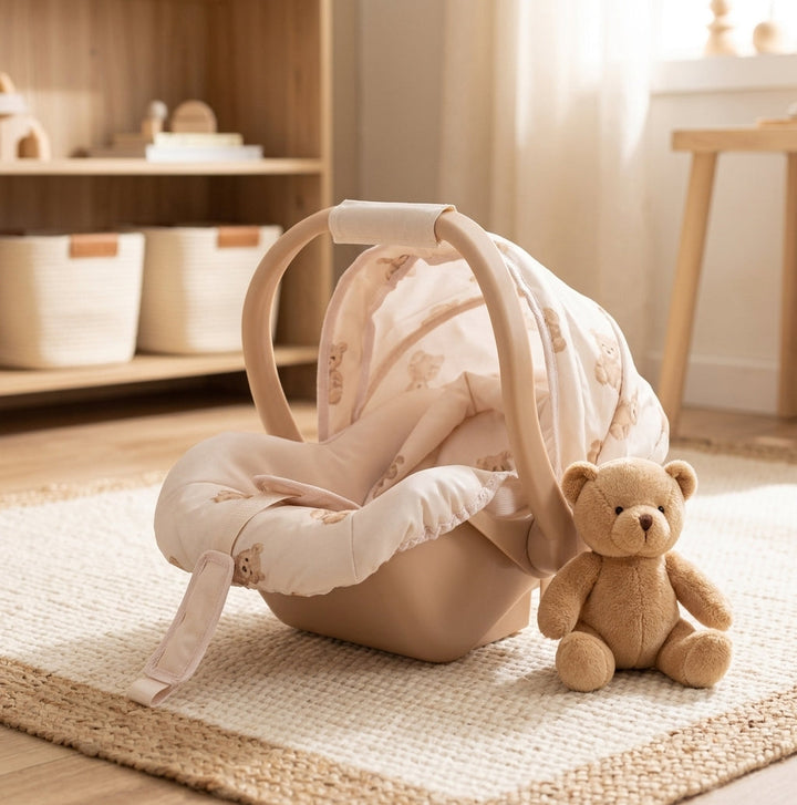 Close view of the Roma Teddy Dolls Car Seat&