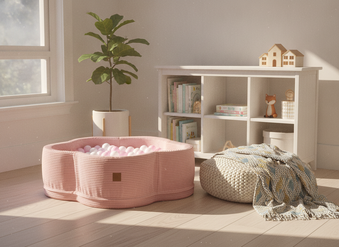 MeowBaby Pink Aesthetic Flower ball pit in a lifestyle setting: A Fixture In The Room, Not A Toy Box Item