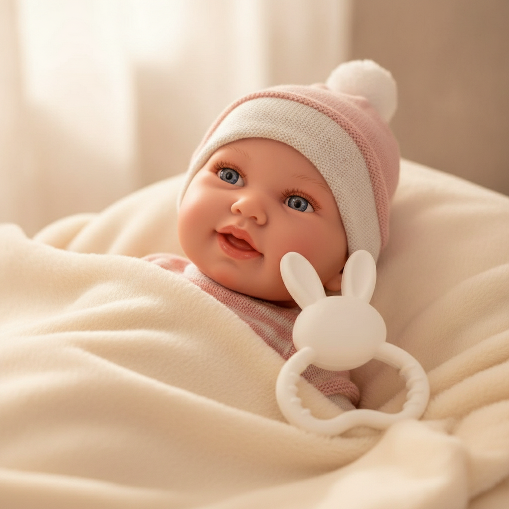 Kept occupied along the way - Antonio Juan Newborn Pipa Doll with Bunny Bag and Teether, 42cm, Nestoro