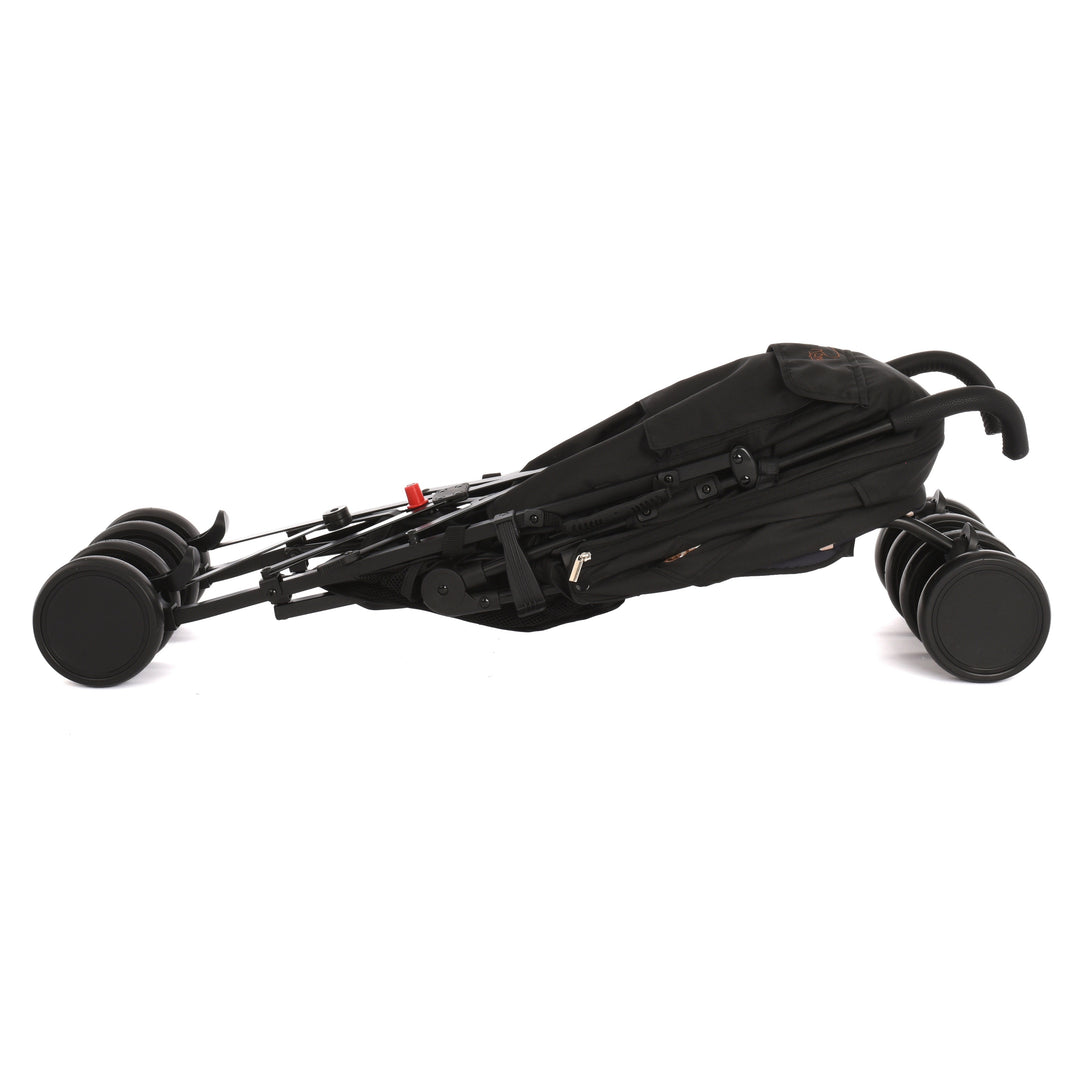 Roma Star Teddy Black stroller folded for compact storage