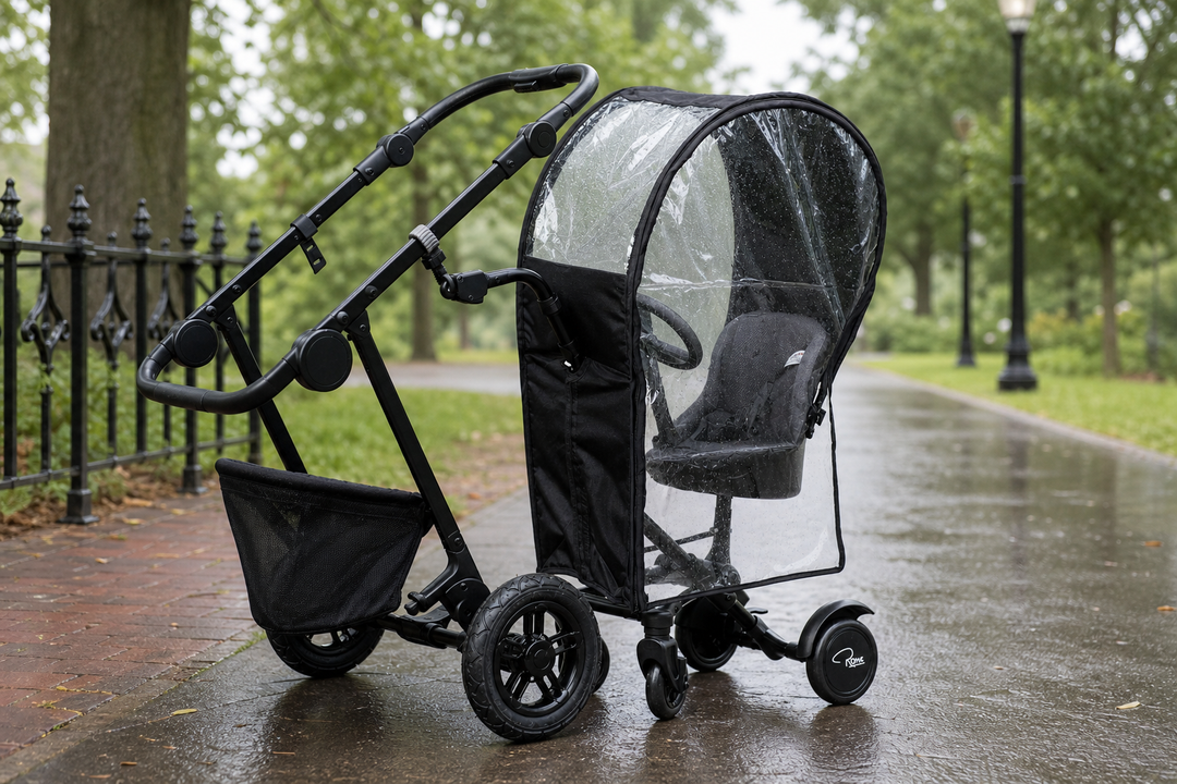 Roma Uptown Rider Rain Cover shown in a natural lifestyle setting