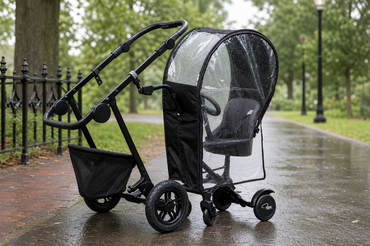 Roma Uptown Rider Rain Cover shown in a natural lifestyle setting