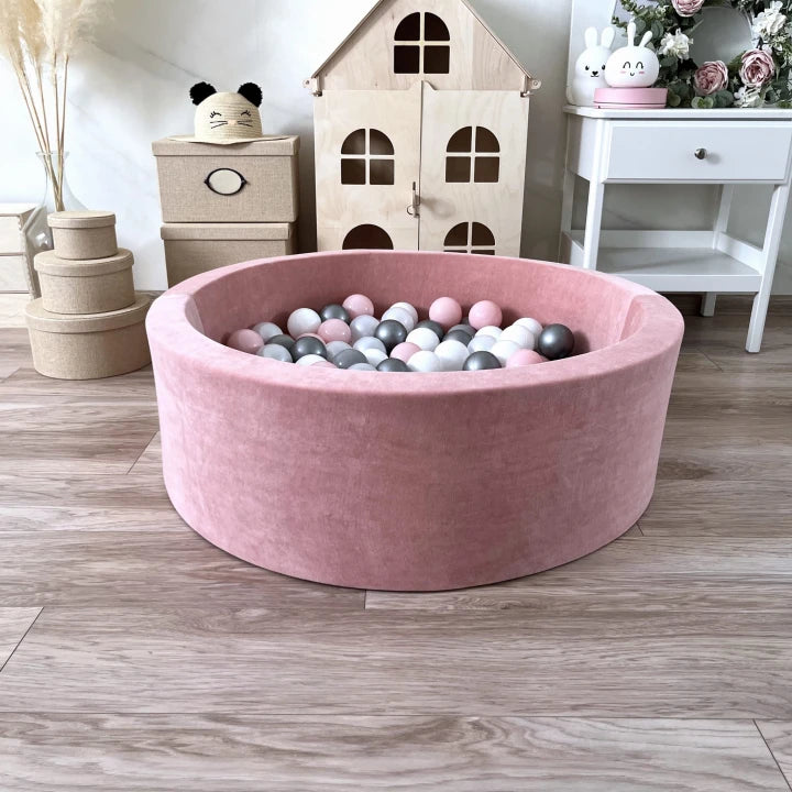 Monio for Kids Pink Velvet Round Ball Pit — lifestyle set image