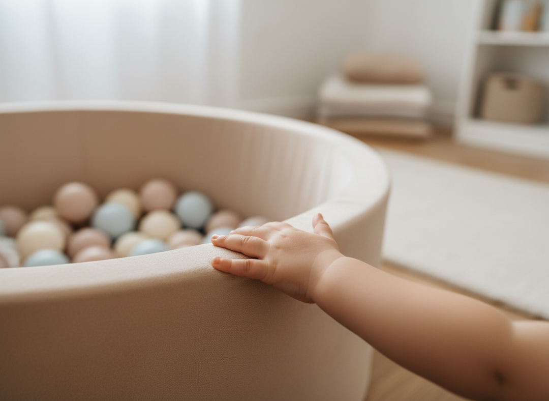 Close-up of the velvet fabric and ball pit edge on the MeowBaby Soft Play Ball Pit - Velvet