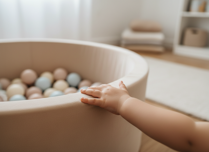 Close-up of the velvet fabric and ball pit edge on the MeowBaby Soft Play Ball Pit - Velvet