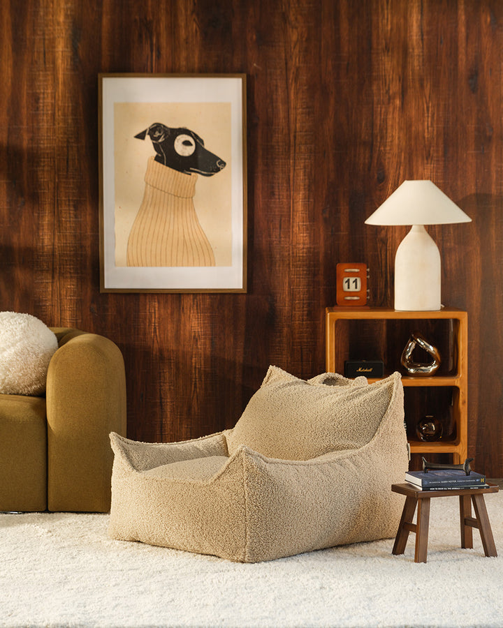 Biscuit Wigiwama Club Chair styled in a bedroom setting